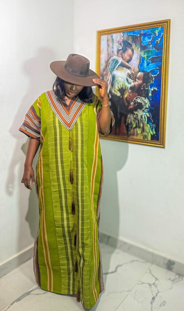 Olive Green & Brown Full Length Bubu - Image 6