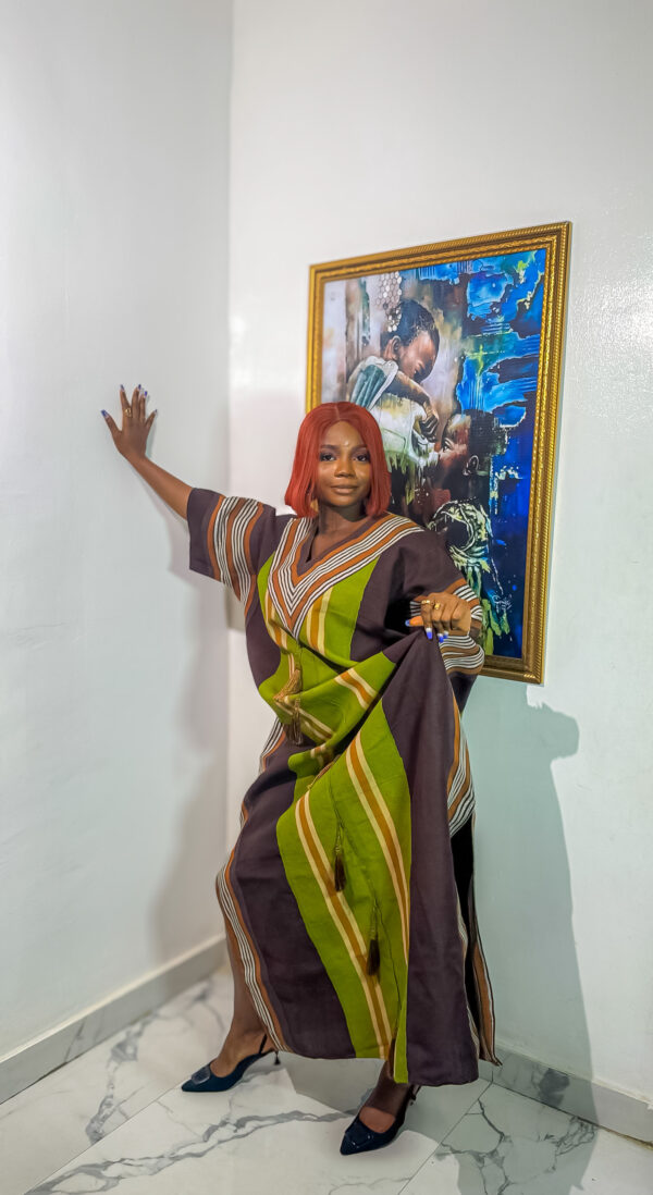 Olive Green & Brown Full Length Bubu - Image 9
