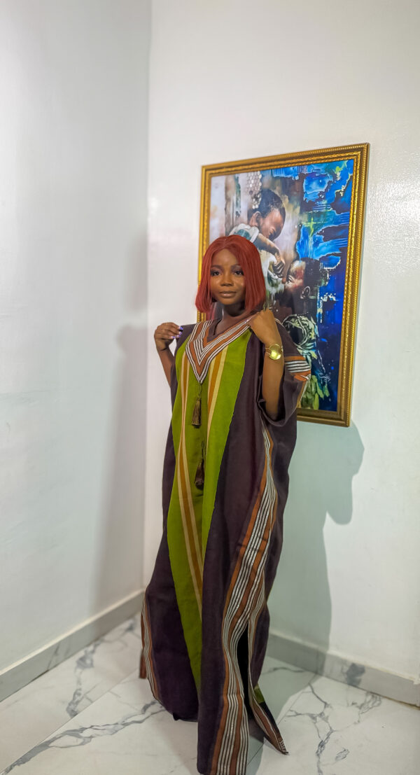 Olive Green & Brown Full Length Bubu - Image 10